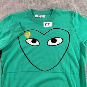 Comme des Garcons Play Sweater Womens Small Green Heart Graphic Knit Pullover